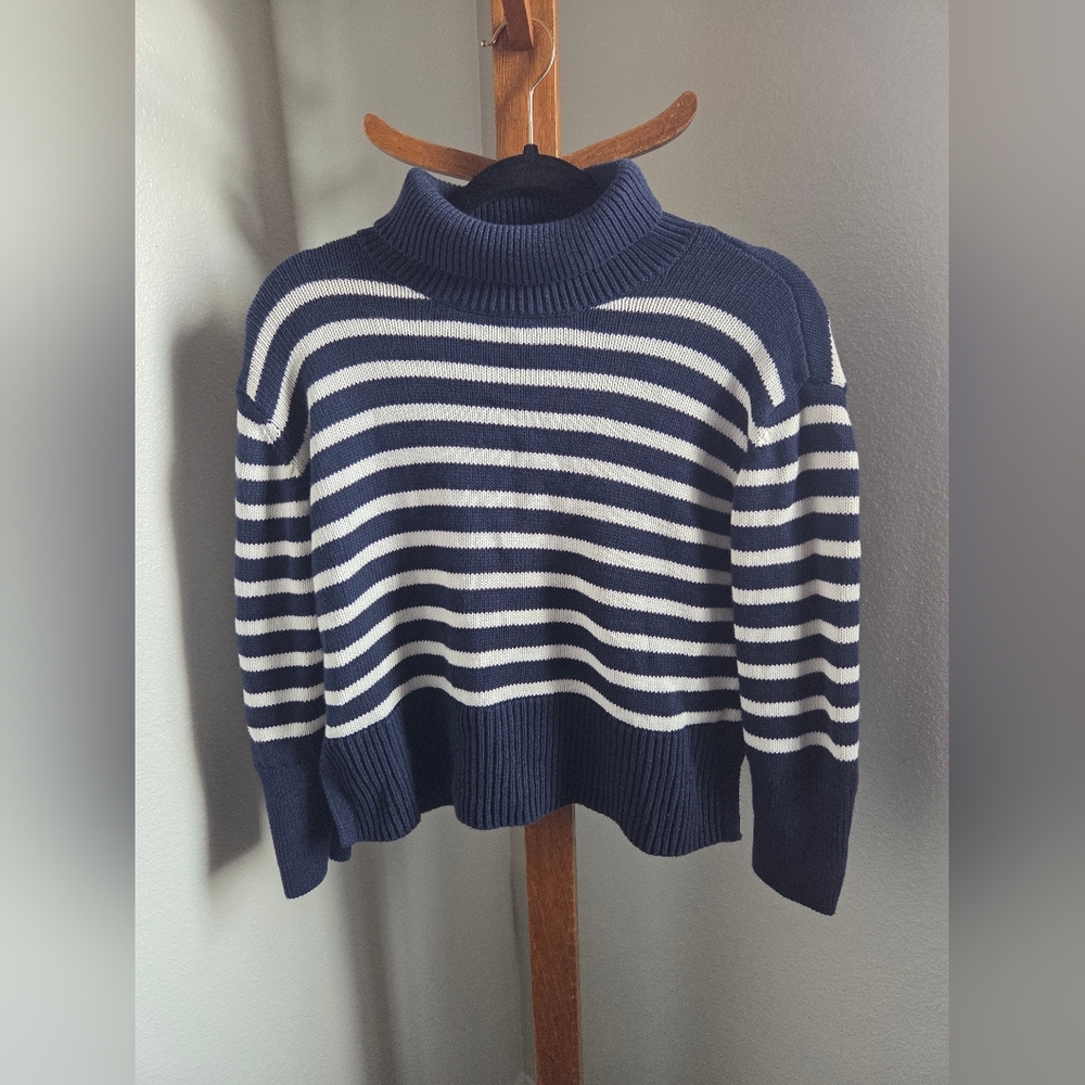 GAP Navy and Cream Striped Turtleneck Sweater